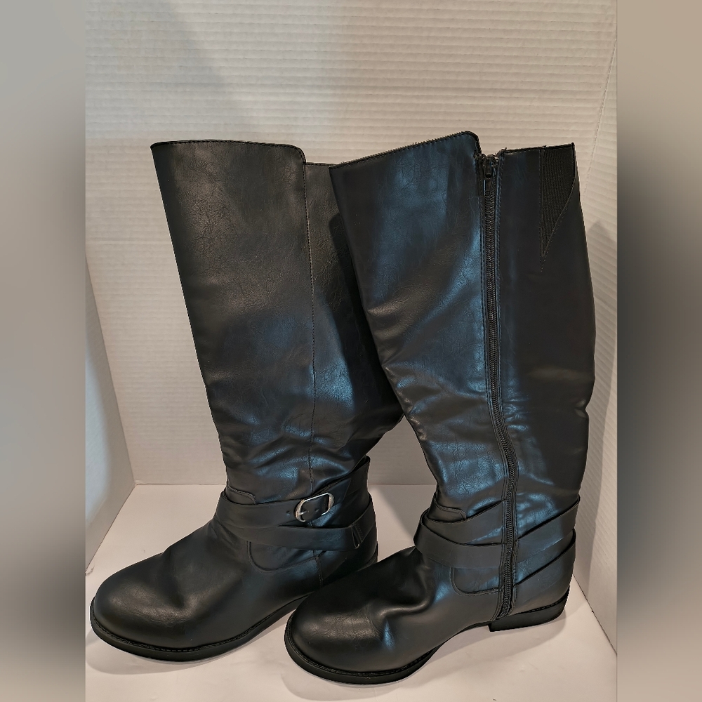 Avenue Tilly 1143 Size 9W Wide Width Black Zip Tall Boot Cloudwalker Biker Goth